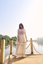 Beautiful Cotton Schiffli 3 Piece Dress With Yoke Embroidery - 018