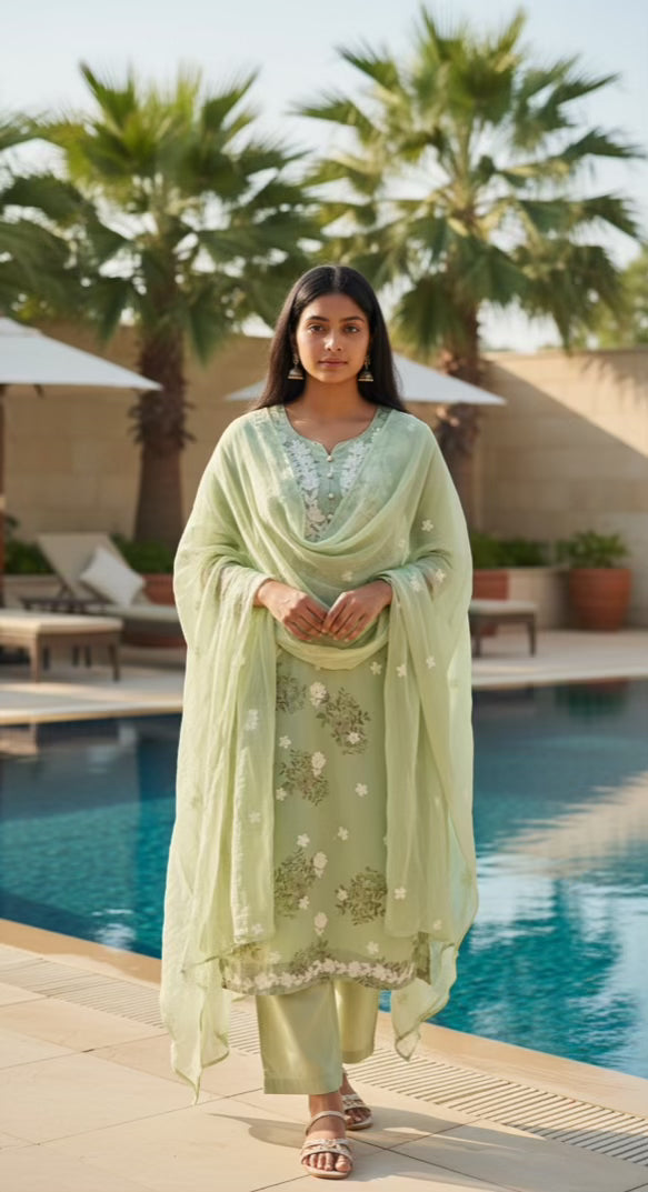 Beautiful 3 Piece Mul Cotton Dress With Lining - 015
