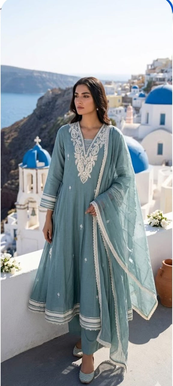 Beautiful Mul Cotton Anarkali Dress With Gotta Yoke Work - 026