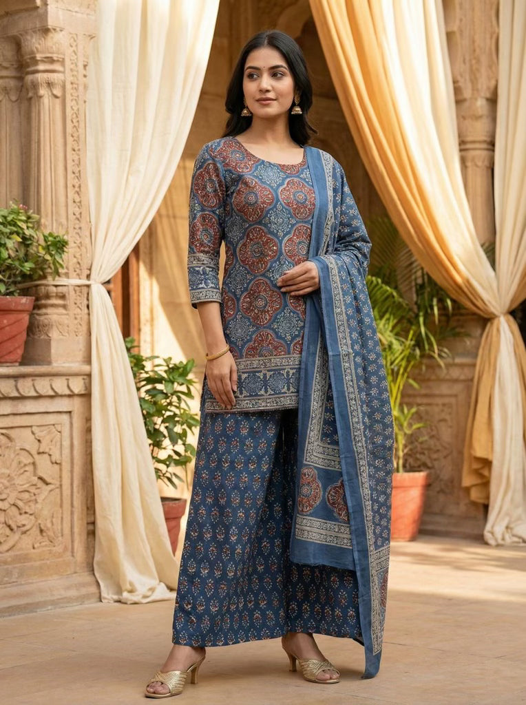 Beautiful Cotton Kali Palazzo With Dupatta - 028